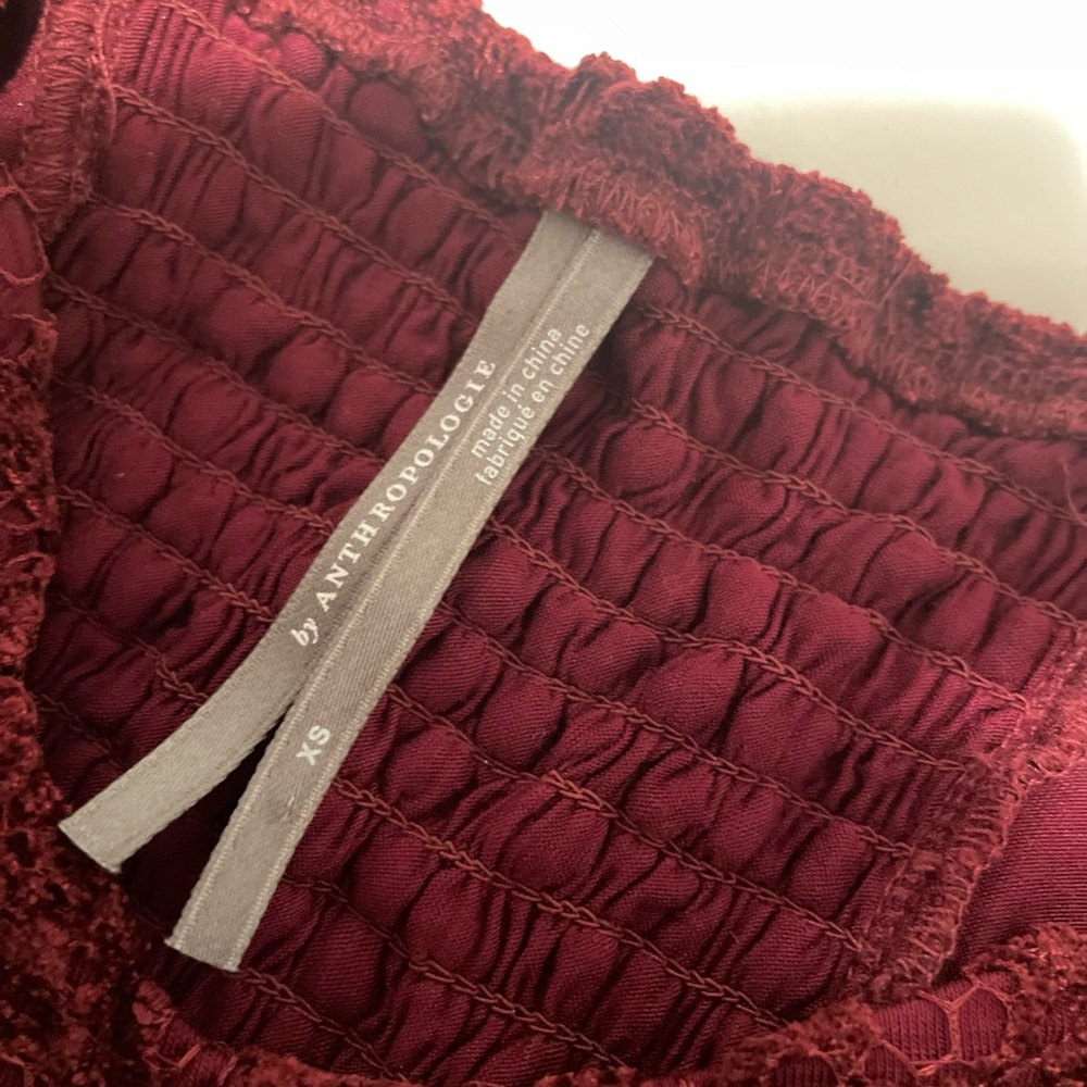 Anthropologie Sweetheart Lace Top Wine Long Sleeve - Picture 6 of 9